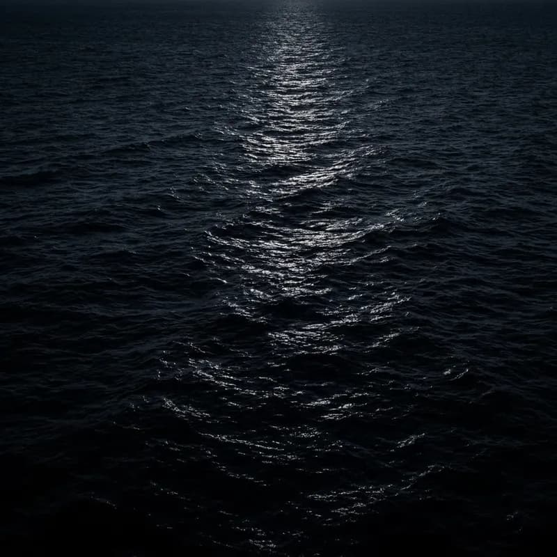 Moonlight reflecting on a dark ocean at night